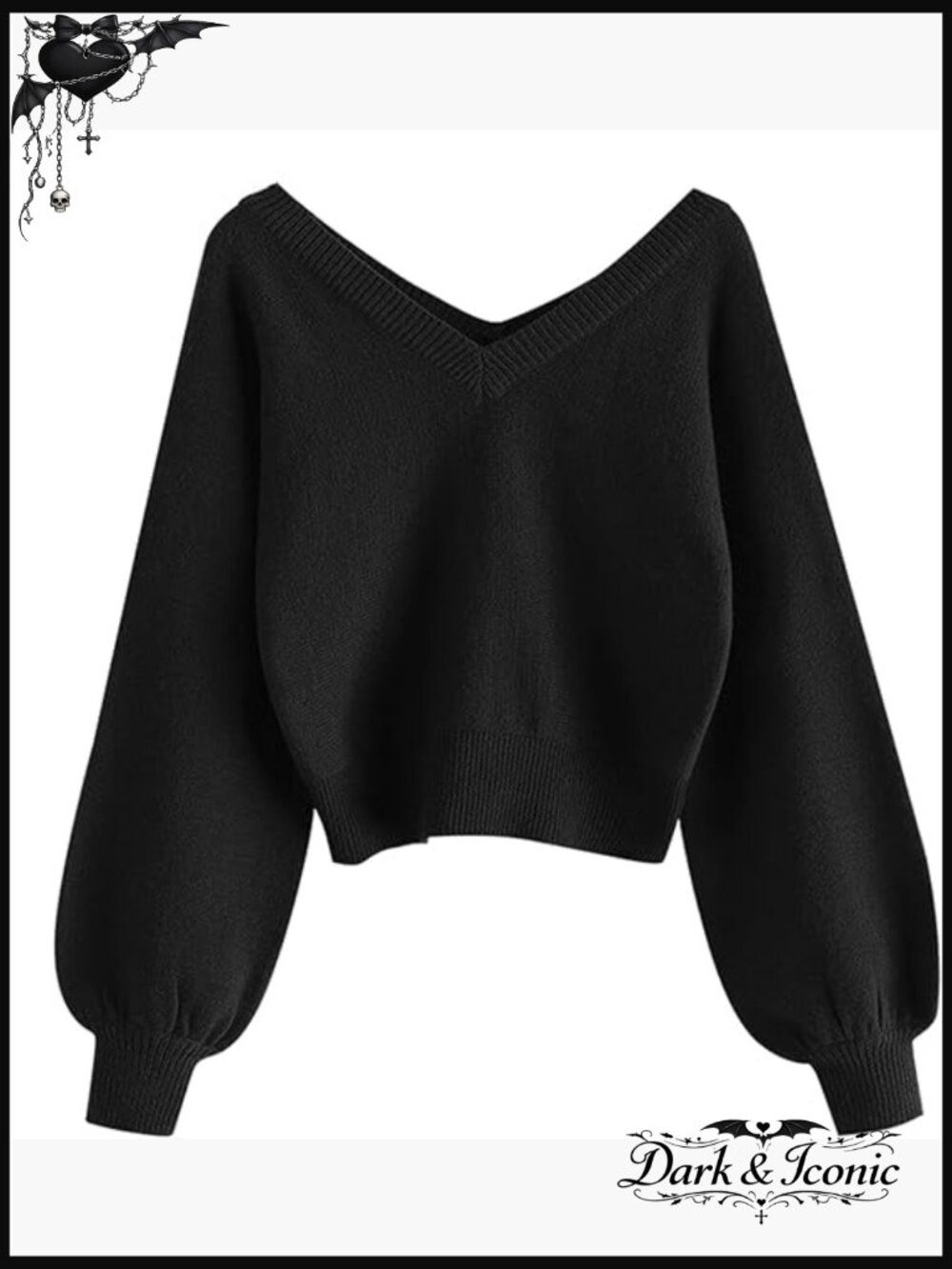 Cropped V-Neck Sweater Long Sleeve Pullover Knit Top Acrylic Cotton